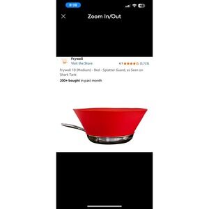 Frywall 10" Red Splatter Guard For 10" Frying Pans BPA Free
